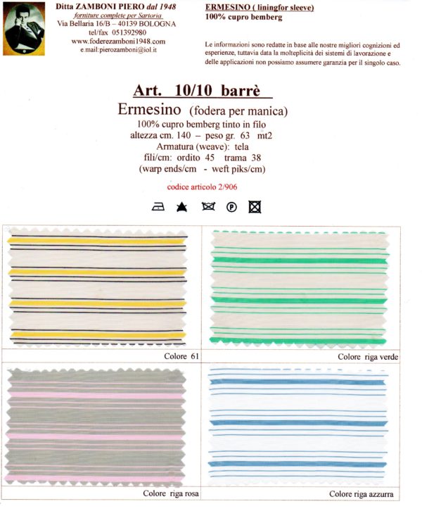 ermesino, fodera per manica, lining for sleeve
