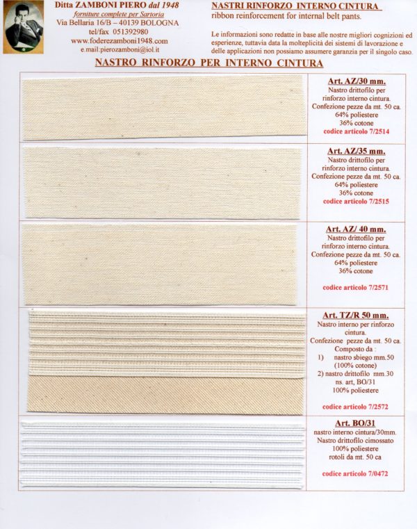 14/2571 Nastro interno cintura art. AZ/40 mm.- reinforcement tape for the inside of the trouser belt - immagine 2