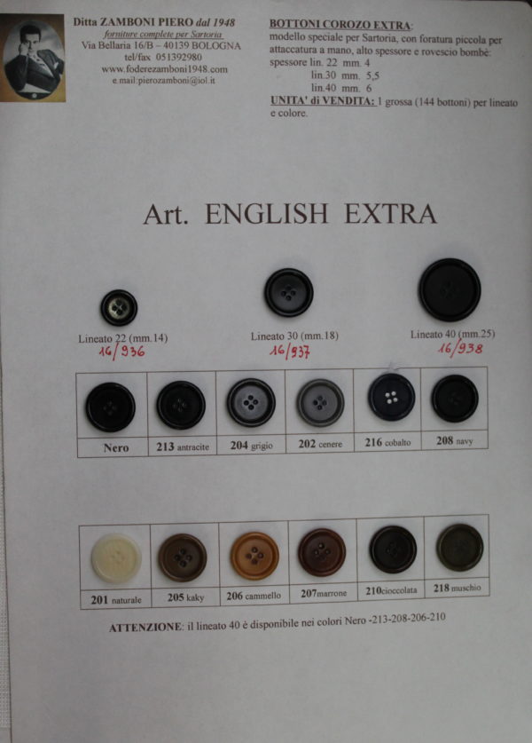 16/0936 Bottoni corozo art. ENGLISH EXTRA lin.22 - ivory buttons