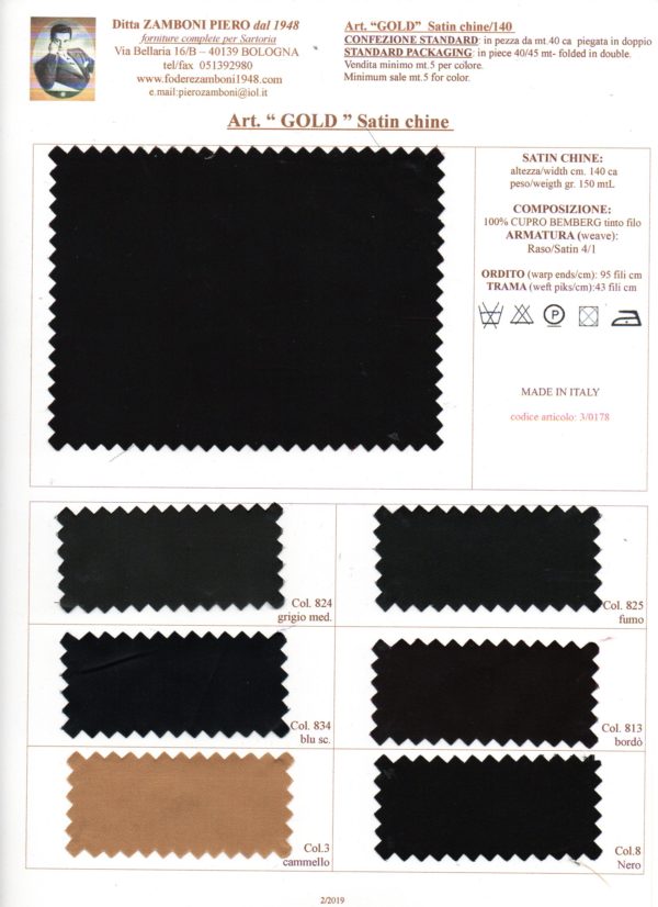 03/0178 Satin chine/140 art. GOLD 100% bemberg lining