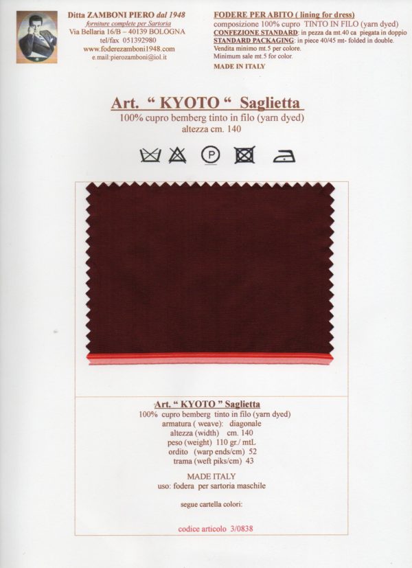 03/0838 Saglia/140 art. KYOTO -  fodera, lining, cupro bemberg - immagine 6