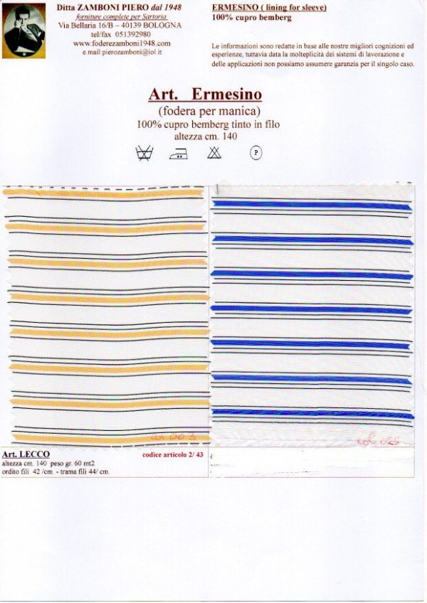 02/0043 Fodera manica/140 art. LECCO linin for sleeve
