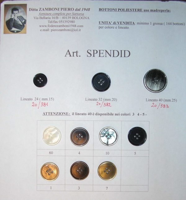 20/0382 Bottoni art. SPLENDID lin. 32 (vendita a grossa =144 bottoni)