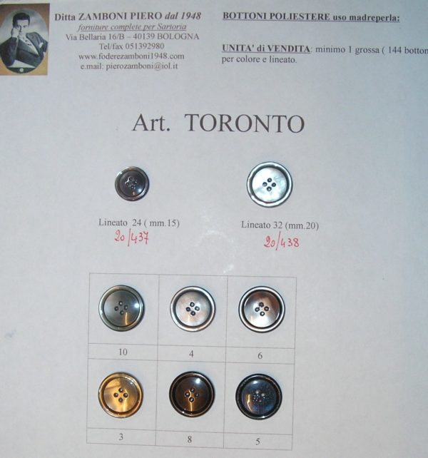 20/0438 Bottoni art. TORONTO lin. 32 (vendita a grossa =144 bottoni)
