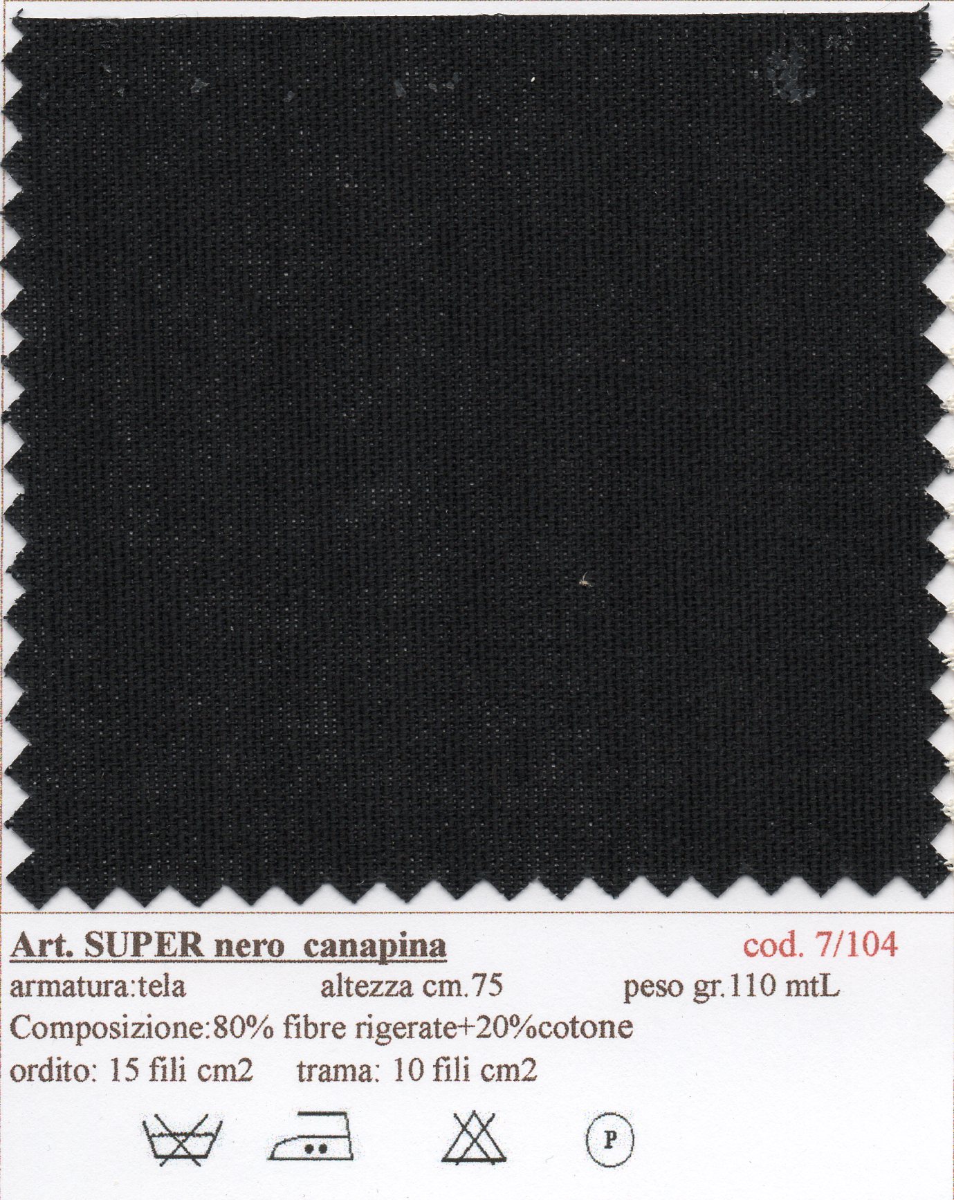 07/0104 Canapina/75 art. SUPER col.Nero - canvas for reinforcement trouser belt - immagine 2