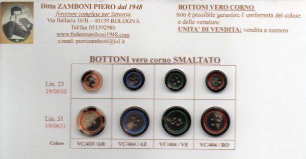 19/0610 Bottoni corno SMALTATO lin.23 horn buttons
