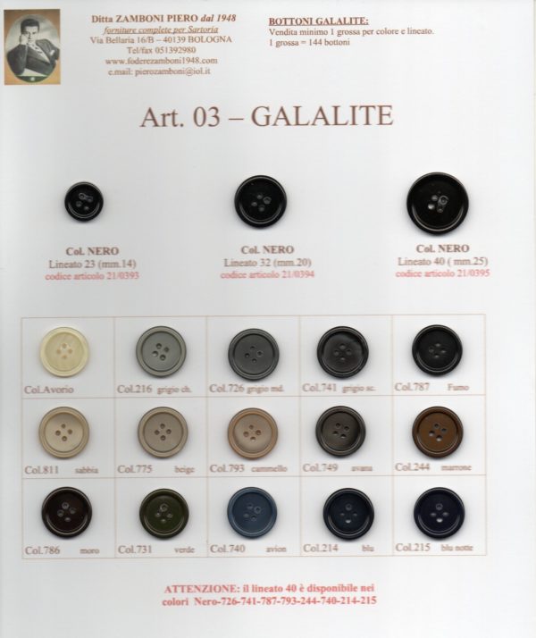 21/0395 Bottoni galalite art. 03 lin. 40 vendita a grossa(144 bottoni)